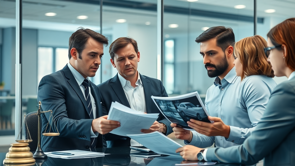 Team of personal injury lawyers analyzing accident evidence, demonstrating support for your case
