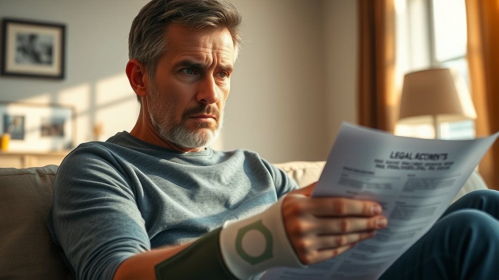 Injured person reviewing legal documents at home, risks of delaying when to hire personal injury lawyer
