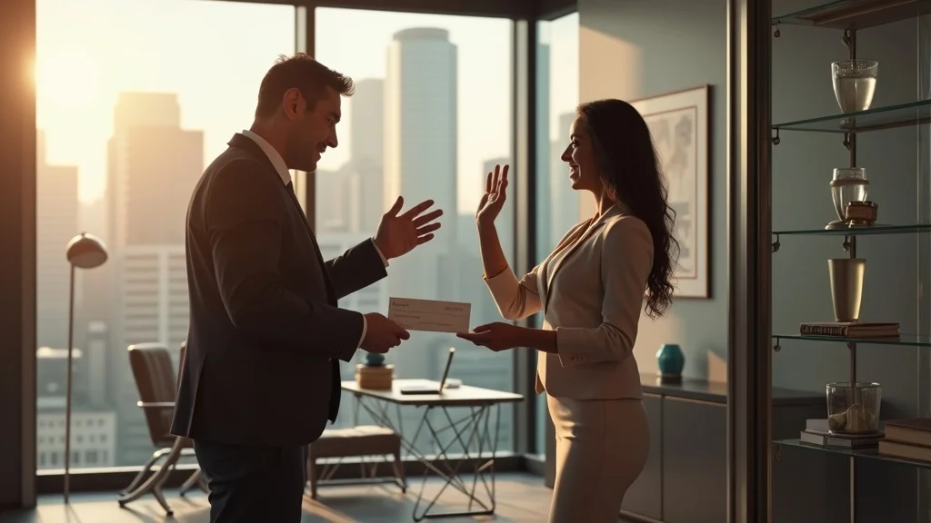 Client and personal injury attorney celebrating a successful settlement in a modern law office — best personal injury attorney delivers results